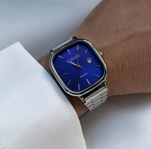 Casio Watch Silver + Blue – كاسيو ووتش فضي + أزرق